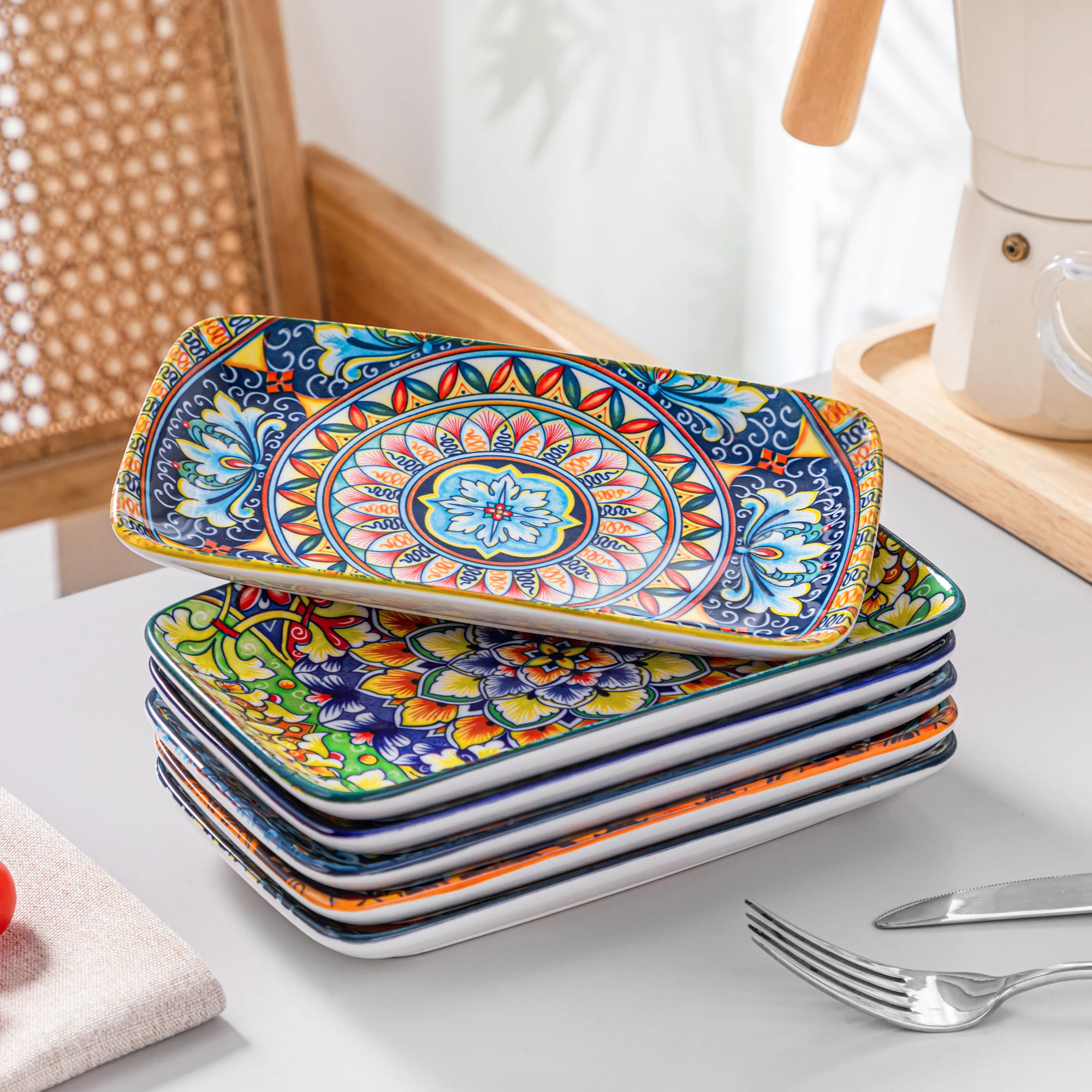 vancasso 6/12 Piece Porcelain Rectangular Serving Plates Bohemian 8.5inch Dinner Plates Set for Beef/Food/Noodles/Pasta 6 People
vancasso 6/12 Piece Porcelain Rectangular Serving Plates Bohemian 8.5inch Dinner Plates Set for Beef/Food/Noodles/Pasta 6 People