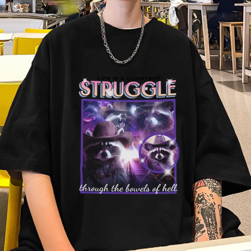 Bowels of Hell Funny Raccoon T Shirt Men's Women's 90s Vintage Fashion Short Sleeve T-shirt Oversized Streetwear Tee Shirts Male
Bowels of Hell Funny Raccoon T Shirt Men's Women's 90s Vintage Fashion Short Sleeve T-shirt Oversized Streetwear Tee Shirts Male