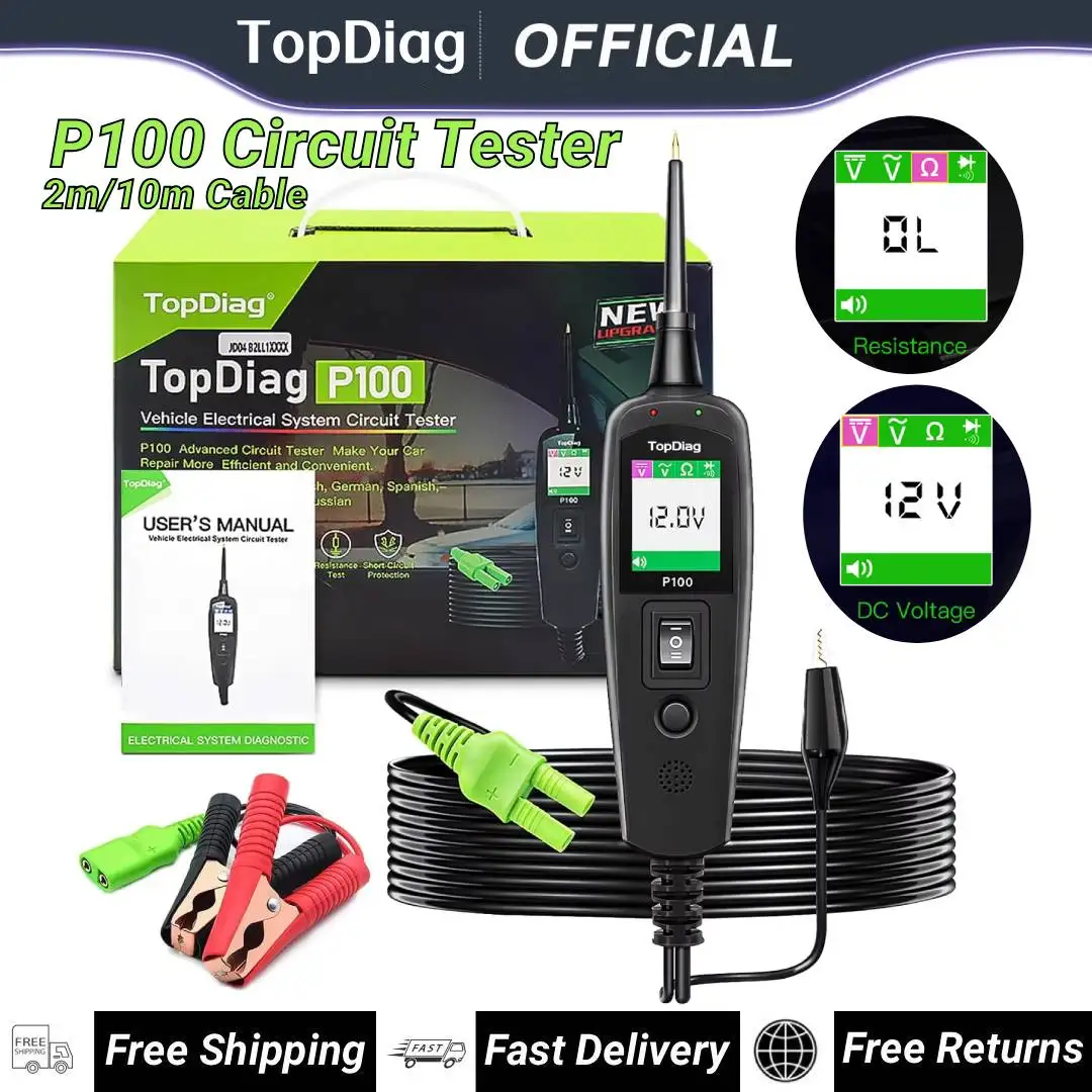Newest Topdiag P100 Car Electrical Circuit Tester Automotive Power Scan Probe Circuit Kit 12V 24V Battery Tester Diagnostic Tool
Newest Topdiag P100 Car Electrical Circuit Tester Automotive Power Scan Probe Circuit Kit 12V 24V Battery Tester Diagnostic Tool