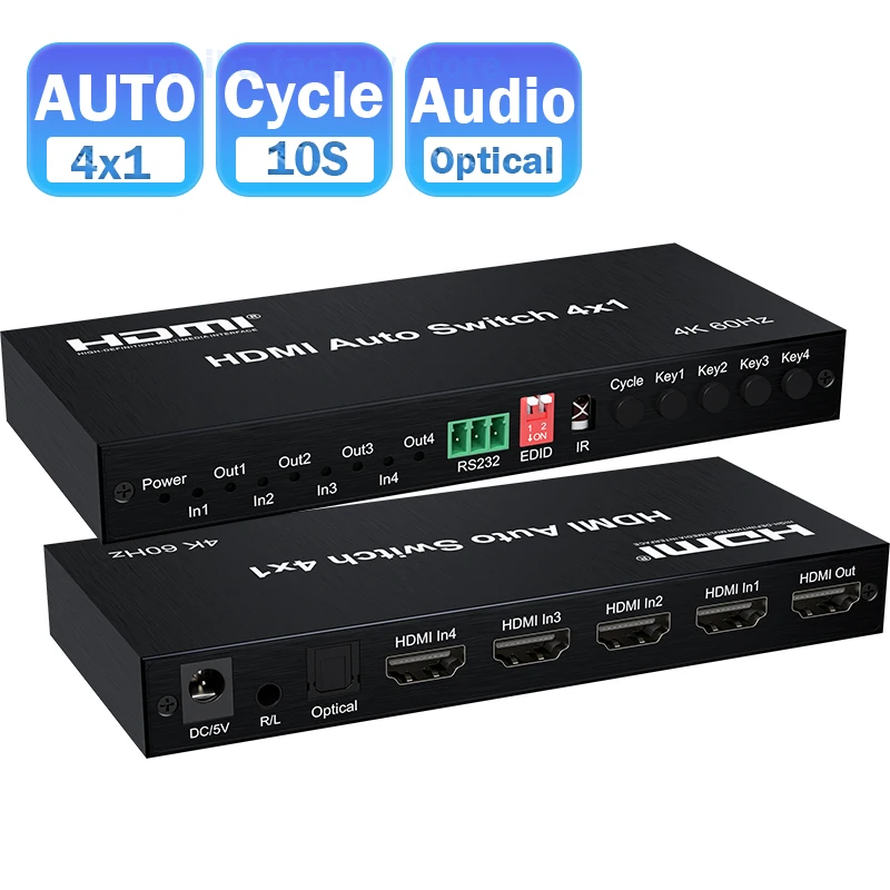 4-port HDMI Auto-switching 4 in 1 out with 10/18/20 Seconds Cycle Switch 1080P Seamless Switcher Selector 4x1 for Player TV PC
4-port HDMI Auto-switching 4 in 1 out with 10/18/20 Seconds Cycle Switch 1080P Seamless Switcher Selector 4x1 for Player TV PC