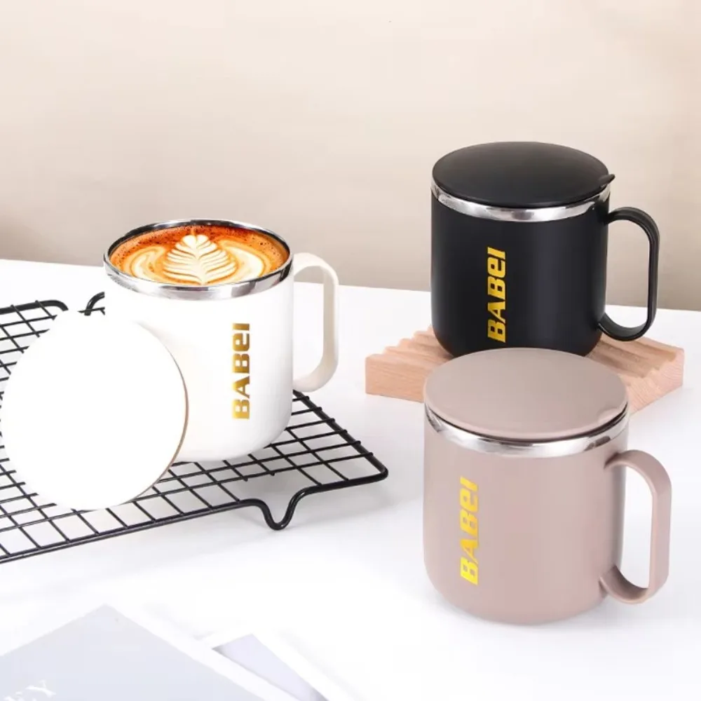 400ml Capacity Stainless Steel Coffee Mugs Cover Included 304 Stainless Steel Portable Cups Handle Design Anti-fall 
400ml Capacity Stainless Steel Coffee Mugs Cover Included 304 Stainless Steel Portable Cups Handle Design Anti-fall