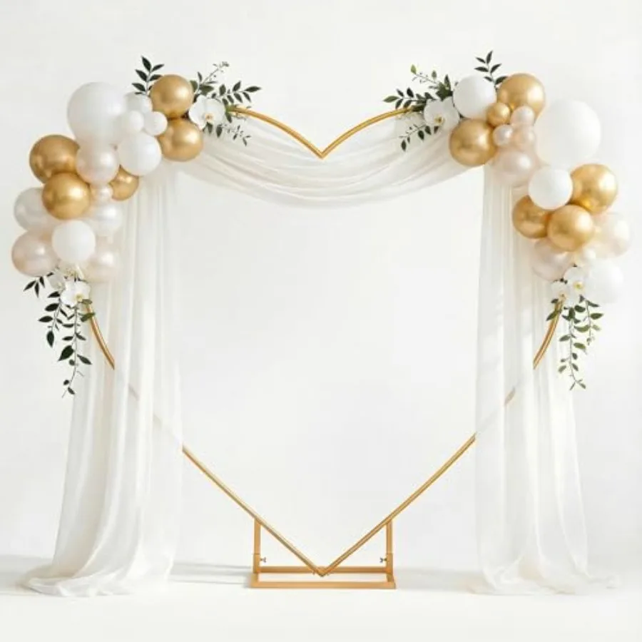 Wedding ceremony backdrop stand: metal heart arch frame, gold color, 7ft height, for indoor/outdoor weddings, proposals, birthd
Wedding ceremony backdrop stand: metal heart arch frame, gold color, 7ft height, for indoor/outdoor weddings, proposals, birthd