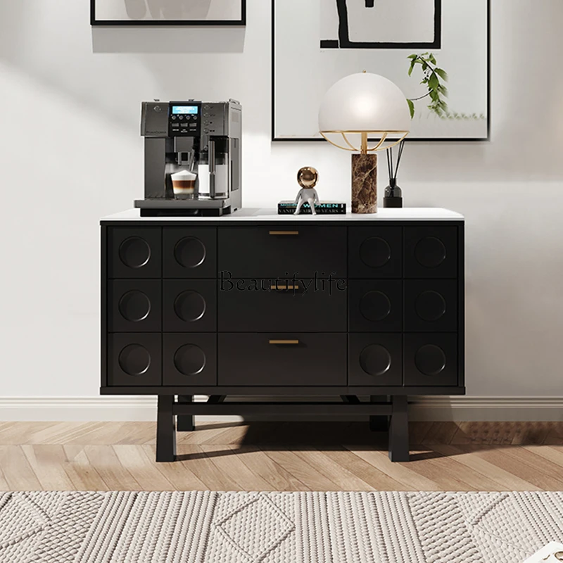 French rock slab dining side cabinet light luxury storage decoration home living room against the wall black solid wood door
French rock slab dining side cabinet light luxury storage decoration home living room against the wall black solid wood door