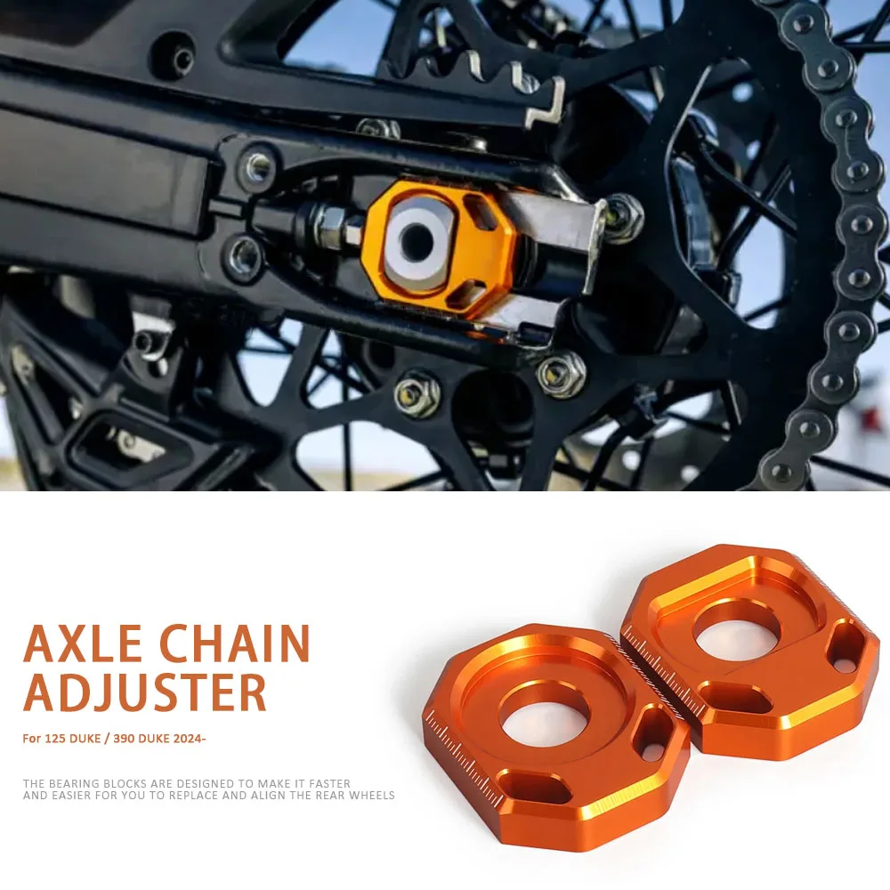 Orange With Logo Motorcycle Rear Axle Block Chain Adjuster Regulator Sliders Tensioner For 125 DUKE 390 Duke 390Duke 2024 2025 
Orange With Logo Motorcycle Rear Axle Block Chain Adjuster Regulator Sliders Tensioner For 125 DUKE 390 Duke 390Duke 2024 2025