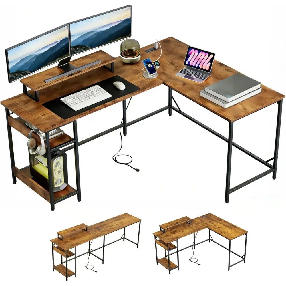 60 L-Shaped Gaming Desk with LED Lights and Power Outlets, Compact for Small Spaces, Sturdy PC Desk with Storage, Rustic Brown
60 L-Shaped Gaming Desk with LED Lights and Power Outlets, Compact for Small Spaces, Sturdy PC Desk with Storage, Rustic Brown
