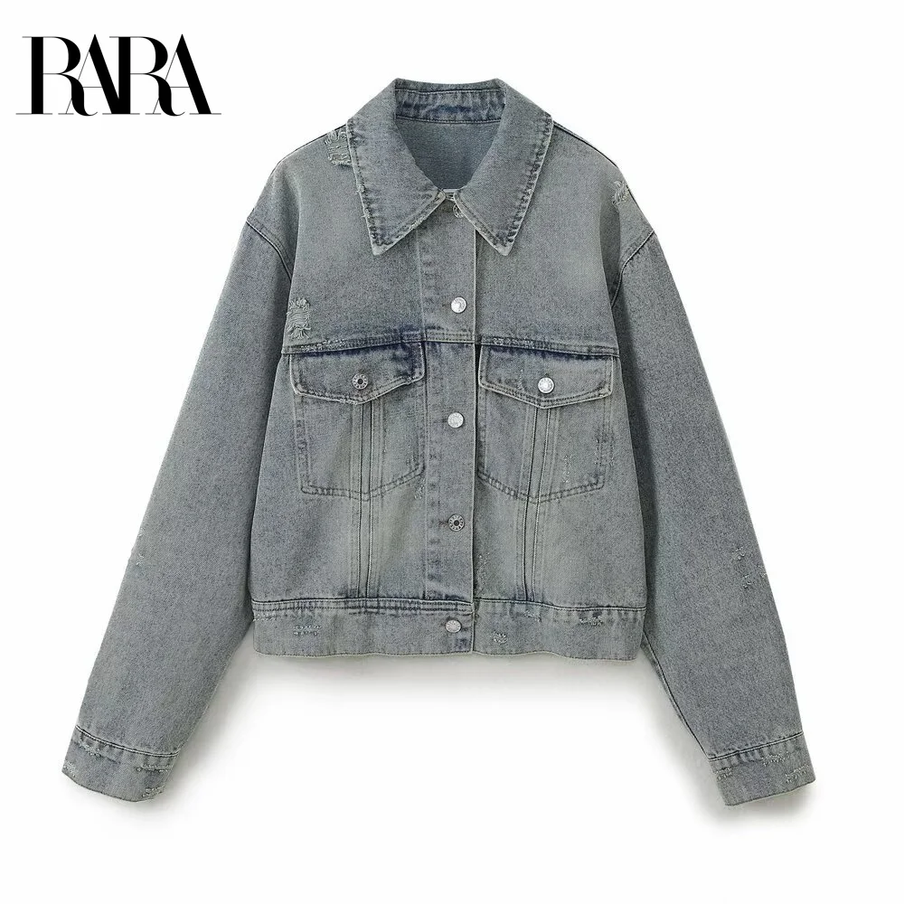 RARA Ladies Lapel Long - sleeve Denim Jacket Outerwear with Worn - out Hole Decorations Stylish and Trendy Women's Garment
RARA Ladies Lapel Long - sleeve Denim Jacket Outerwear with Worn - out Hole Decorations Stylish and Trendy Women's Garment