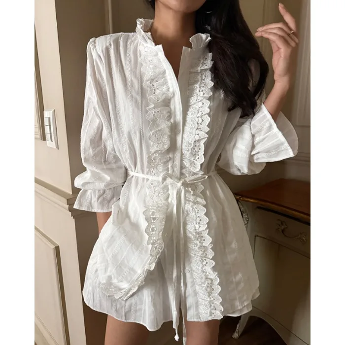 2026 Summer New Korean Style Chic Fashionable Casual Ruffle Patchwork Shirt Shorts Set Women's High Waist Spring Collection
2026 Summer New Korean Style Chic Fashionable Casual Ruffle Patchwork Shirt Shorts Set Women's High Waist Spring Collection