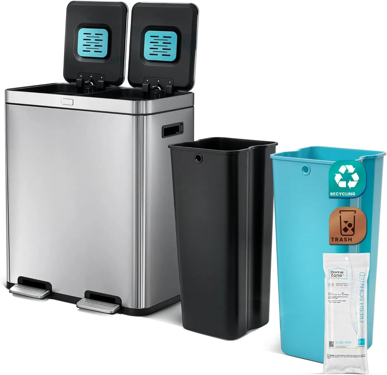 Кухонный мусорный бак с двумя отделениями на 16 галлонов, с контролем запаха CleanAura, нержавеющая сталь, 60 л
Кухонный мусорный бак с двумя отделениями на 16 галлонов, с контролем запаха CleanAura, нержавеющая сталь, 60 л