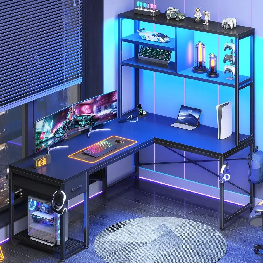 L Shaped Gaming Desk, 51.2 Reversible Small Corner Desk with Drawer, Power Outlet LED Lights, Computer Desk with Storage Shelve
L Shaped Gaming Desk, 51.2 Reversible Small Corner Desk with Drawer, Power Outlet LED Lights, Computer Desk with Storage Shelve