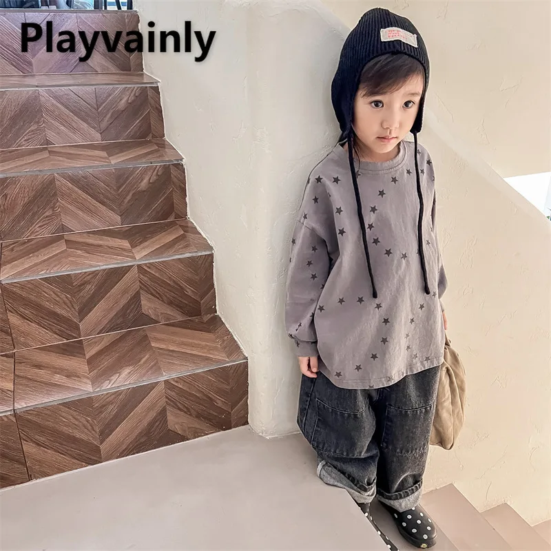 2025 New Spring Autumn Children Casual T-shirt with Star Pattern Coffee Grey Long Sleeve Loose Tops Boy and Girl Clothes A2551
2025 New Spring Autumn Children Casual T-shirt with Star Pattern Coffee Grey Long Sleeve Loose Tops Boy and Girl Clothes A2551