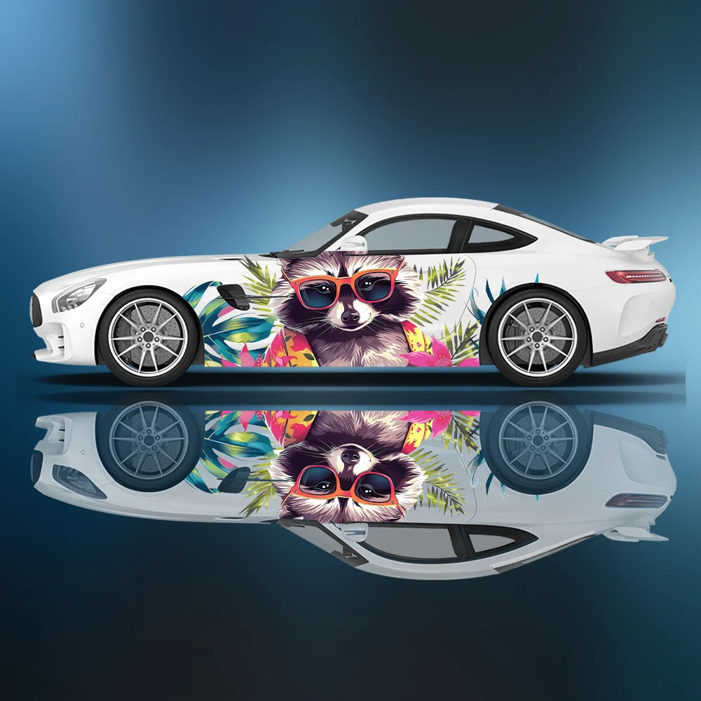Summer Vacation Raccoon Car Sticker with Full Body Floral Decoration Scratches and Protect The Car; Waterproof. Car Vinyl Wraps
Summer Vacation Raccoon Car Sticker with Full Body Floral Decoration Scratches and Protect The Car; Waterproof. Car Vinyl Wraps