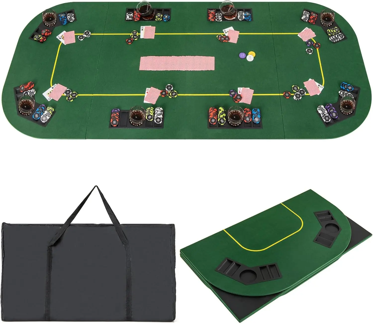 Foldable 8-Player Poker Table Top 79x36in with Carry Bag, Cup Holders & Chip Trays for Texas Hold'em Blackjack
Foldable 8-Player Poker Table Top 79x36in with Carry Bag, Cup Holders & Chip Trays for Texas Hold'em Blackjack