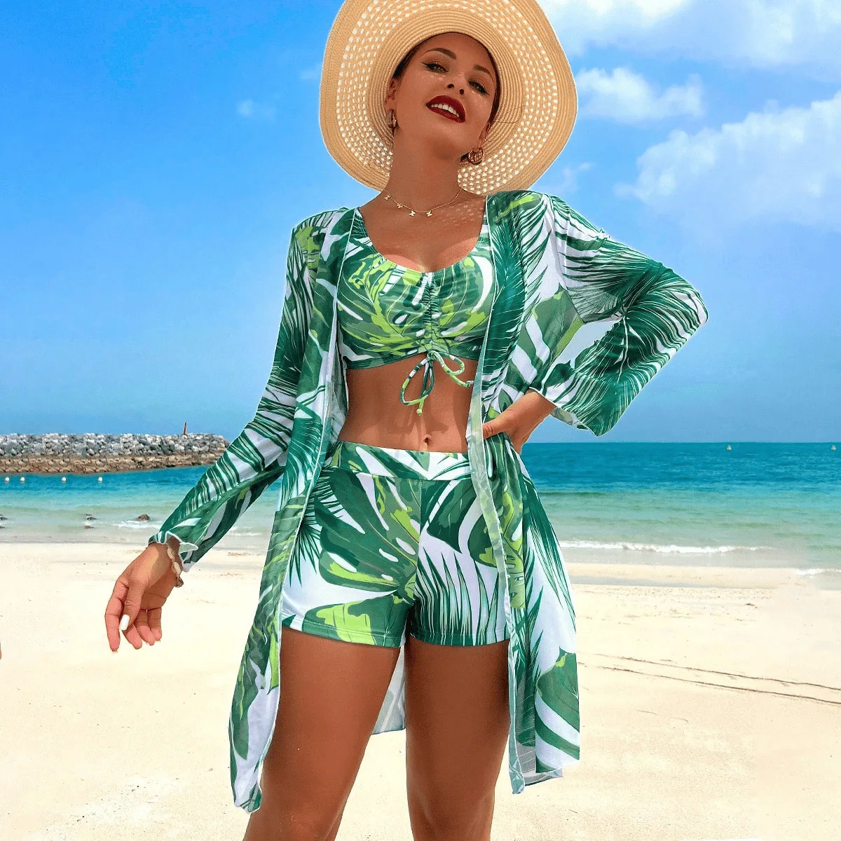 Bathing Suit Women Women's Three-piece European And American Swimsuit Creative Maple Leaf Flower Fashion Casual Swimsuit Set
Bathing Suit Women Women's Three-piece European And American Swimsuit Creative Maple Leaf Flower Fashion Casual Swimsuit Set