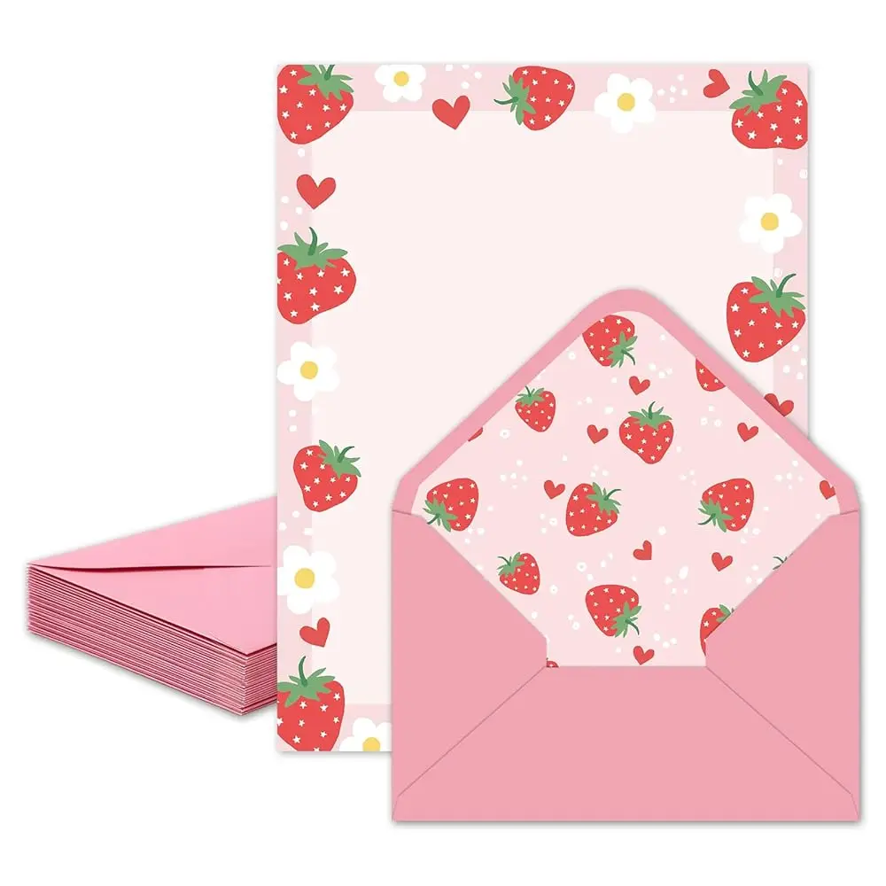 60 Strawberry Stationery Paper Set Red Pink Strawberry Flower Letter Writing Paper with Envelopes for Birthday Baby Shower I
60 Strawberry Stationery Paper Set Red Pink Strawberry Flower Letter Writing Paper with Envelopes for Birthday Baby Shower I