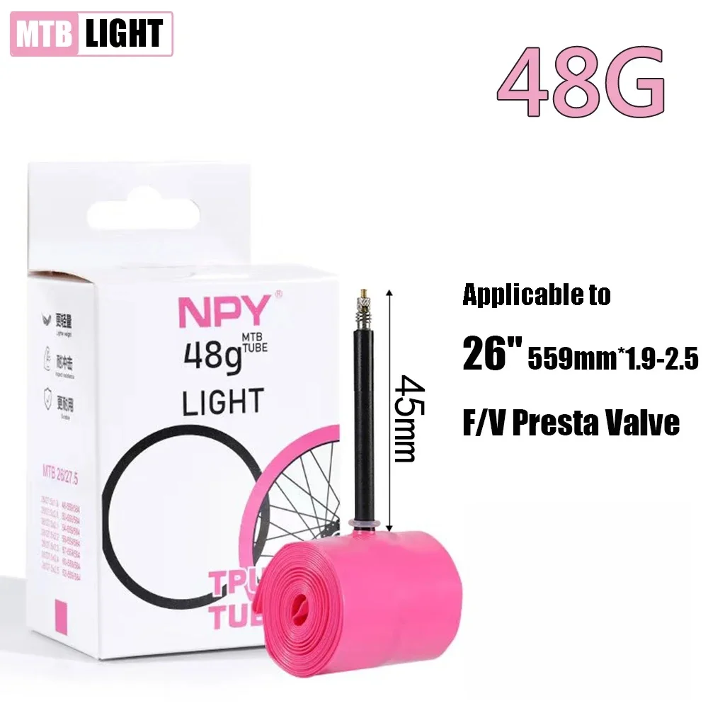 NPY 1PSC Ultralight Bike Inner Tube 26 27.5 29 Inches MTB Bicycle TPU Material Tire 45mm French Valve Super Light
NPY 1PSC Ultralight Bike Inner Tube 26 27.5 29 Inches MTB Bicycle TPU Material Tire 45mm French Valve Super Light