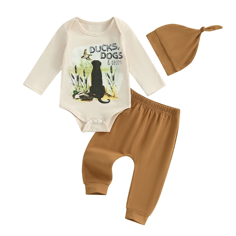 3-Piece Baby Boys Set Dog Duck Print Long Sleeve Round Neck Romper Trousers Hat Outfits
3-Piece Baby Boys Set Dog Duck Print Long Sleeve Round Neck Romper Trousers Hat Outfits