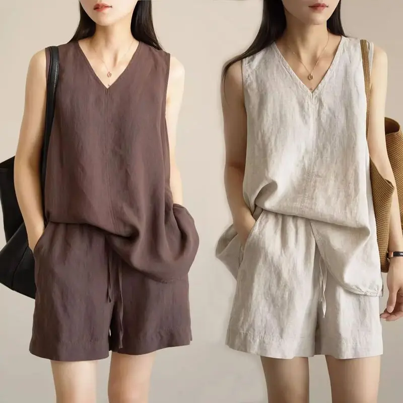 Women's Spring Summer Suit Sleeveless Shorts Vest Drawstring Elastic Waist Cotton Linen Casual New Comfortable Versatile Niche
Women's Spring Summer Suit Sleeveless Shorts Vest Drawstring Elastic Waist Cotton Linen Casual New Comfortable Versatile Niche