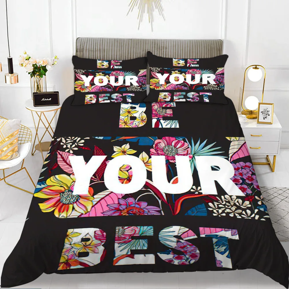 English Alphabet Flower Duvet Cover Multicolor Flowers Be Your Best Pattern Bedroom Decoration for Women Kids Teens Girls Gifts
English Alphabet Flower Duvet Cover Multicolor Flowers Be Your Best Pattern Bedroom Decoration for Women Kids Teens Girls Gifts
