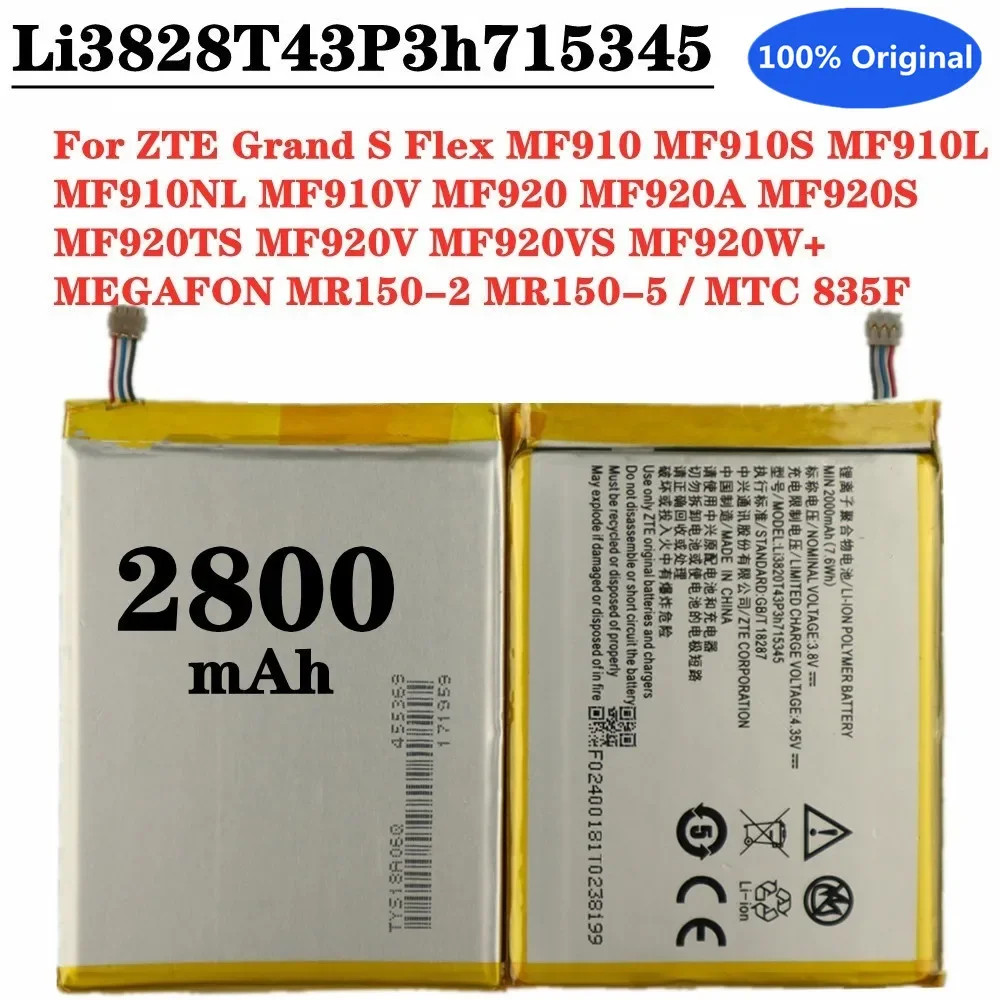 2800mAh Li3820T43P3h715345 For ZTE Grand S Flex MF910S MF910L MF910NL MF910V MF920A MF920S MF920TS MF920V MF920VS Phone Battery
2800mAh Li3820T43P3h715345 For ZTE Grand S Flex MF910S MF910L MF910NL MF910V MF920A MF920S MF920TS MF920V MF920VS Phone Battery