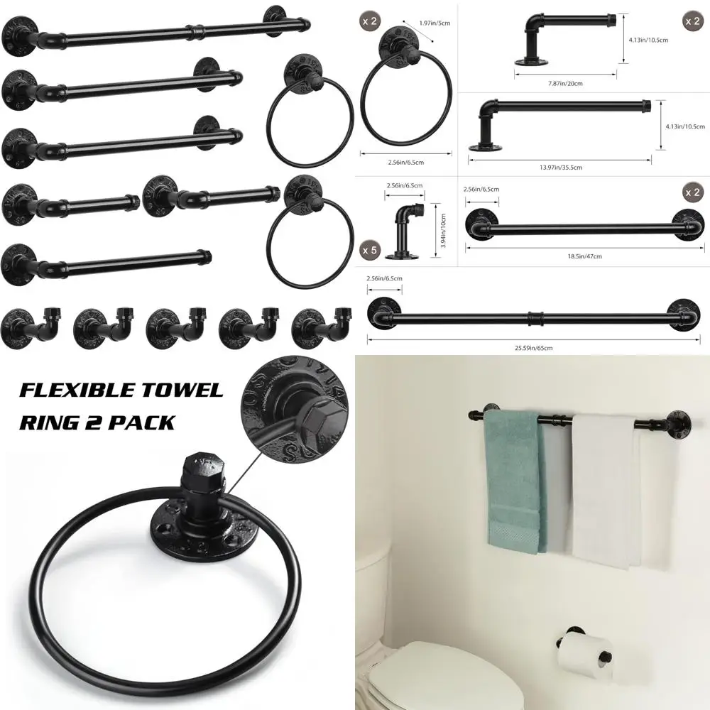 Industrial Style Black 13-Piece Towel Bar Set for Bathroom, Including Hand Towel Rack, Toilet Paper Holder, and Accessories
Industrial Style Black 13-Piece Towel Bar Set for Bathroom, Including Hand Towel Rack, Toilet Paper Holder, and Accessories