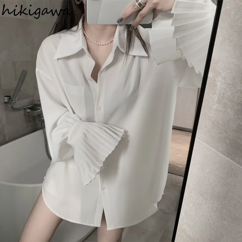 Oversized Blouses 2025 Women's Clothing Bandage Flare Sleeve White Shirts Camisas De Mujer Fashion Casual Korean Blouse Tops
Oversized Blouses 2025 Women's Clothing Bandage Flare Sleeve White Shirts Camisas De Mujer Fashion Casual Korean Blouse Tops