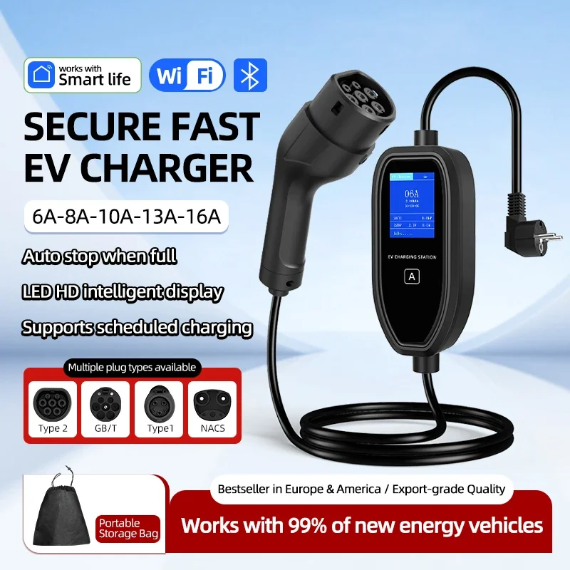 ROMADA 3.68KW 3.8KW Portable EV Charger 5M 10M Cable Type2 GB/T Connector 16A 1Phase Type1 TS-NACS Wallbox Charging for ev
ROMADA 3.68KW 3.8KW Portable EV Charger 5M 10M Cable Type2 GB/T Connector 16A 1Phase Type1 TS-NACS Wallbox Charging for ev