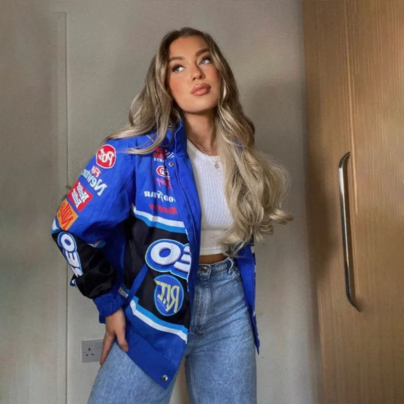 Women Y2 Cosplay Motorcycle Jacket Blue Graphic Print Oversized Baseball Varsity Moto Coats Racer Jacket Hip Hop Streetwear
Women Y2 Cosplay Motorcycle Jacket Blue Graphic Print Oversized Baseball Varsity Moto Coats Racer Jacket Hip Hop Streetwear