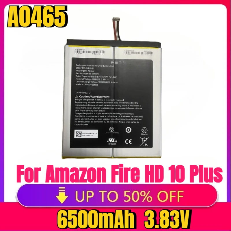 New High quality replaceable Battery A0465 58-000377 For Amazon Fire HD 10 Plus 11th Gen T76N2B T76N2P Release
New High quality replaceable Battery A0465 58-000377 For Amazon Fire HD 10 Plus 11th Gen T76N2B T76N2P Release