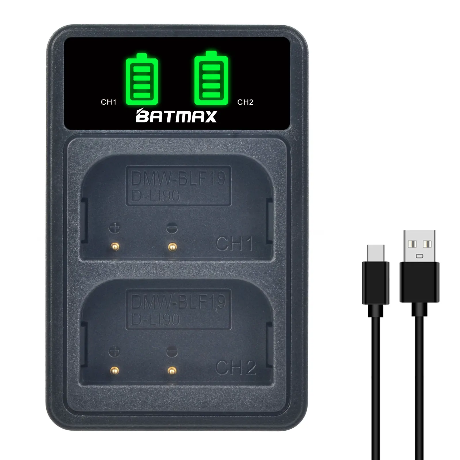 Batmax DMW-BLF19 D-Li90 New LED Dual USB Charger with Type C Port for Panasonic Lumix GH3 GH4 GH5 G9
Batmax DMW-BLF19 D-Li90 New LED Dual USB Charger with Type C Port for Panasonic Lumix GH3 GH4 GH5 G9