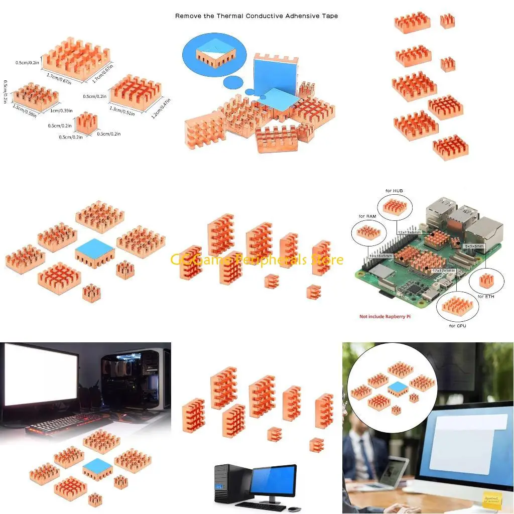 U55B 8PCS Heat Sink Cooling Pad Radiator For RPI 5 Cooling Pads Copper Pad Set