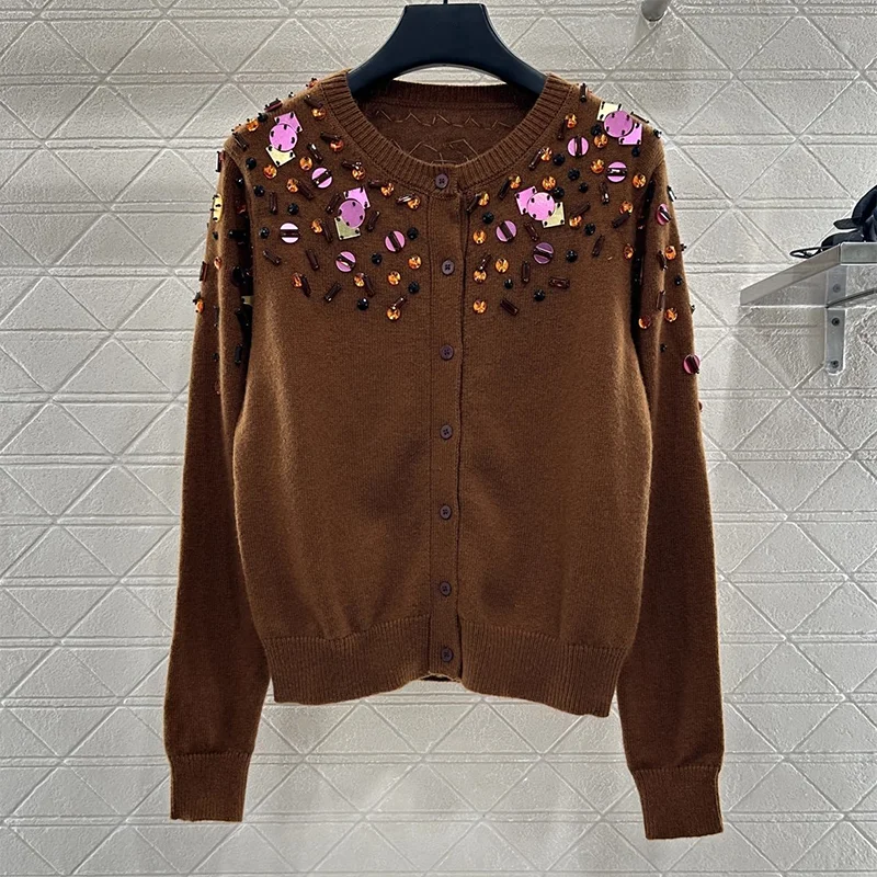 High-quality women's sweater fashionable retro heavy sequin and beaded slimming long-sleeved Y2K knitted cardigan 2592618
High-quality women's sweater fashionable retro heavy sequin and beaded slimming long-sleeved Y2K knitted cardigan 2592618