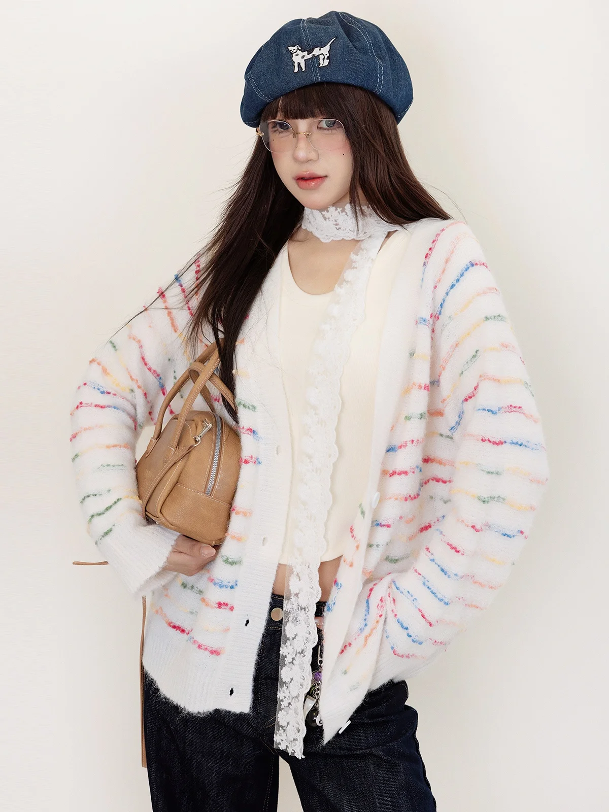 Dopne Stripes Open Cardigan Sweater Women's Autumn Winter Lazy Sle Loose Rainbow Knitted Jaet Sweet Sle
Dopne Stripes Open Cardigan Sweater Women's Autumn Winter Lazy Sle Loose Rainbow Knitted Jaet Sweet Sle