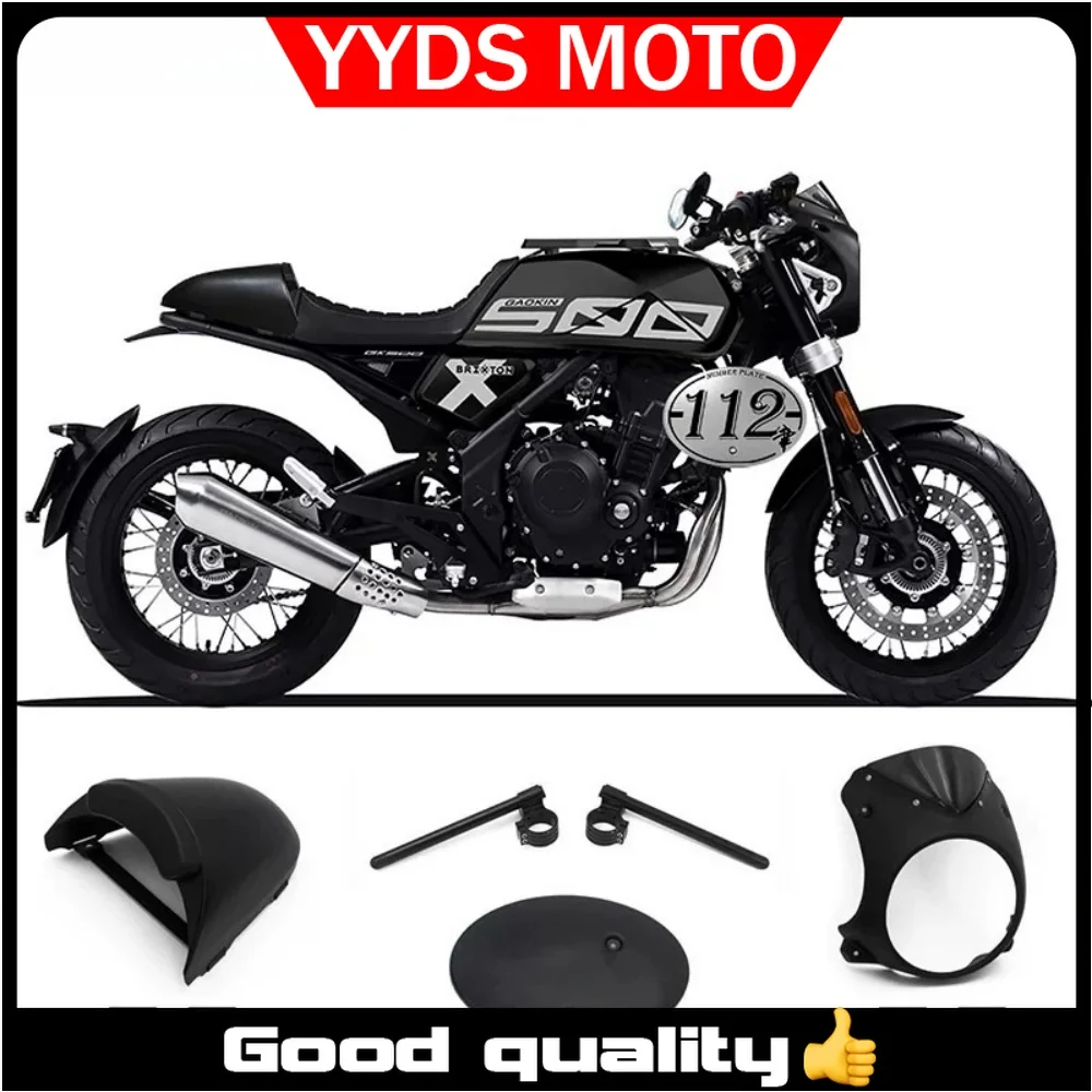 【Good quality】For Brixton Crossfire 500: Headlight cover, GK500 fairing, hump seat cover, mudguards, and handlebars.
【Good quality】For Brixton Crossfire 500: Headlight cover, GK500 fairing, hump seat cover, mudguards, and handlebars.