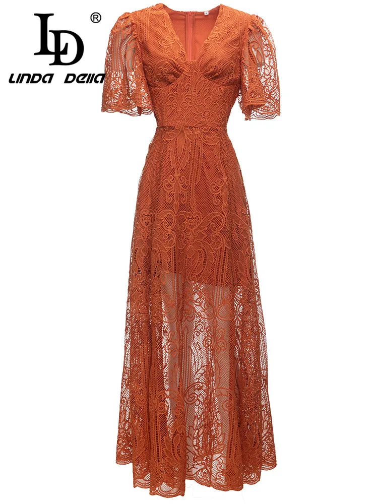 LD LINDA DELLA Summer Designer Vintage Dress Women's Orange V-Neck High Waist Hollow Out Print Elegant Party Long Dress
LD LINDA DELLA Summer Designer Vintage Dress Women's Orange V-Neck High Waist Hollow Out Print Elegant Party Long Dress
