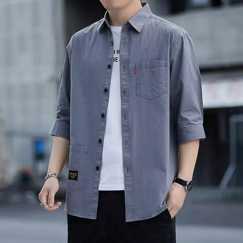 Casual Thin Short Sleeve Shirt for Men Summer Workwear Loose Fit Seven Sleeve Shirt Youth Trend Splice Pocket Wear Resistant
Casual Thin Short Sleeve Shirt for Men Summer Workwear Loose Fit Seven Sleeve Shirt Youth Trend Splice Pocket Wear Resistant