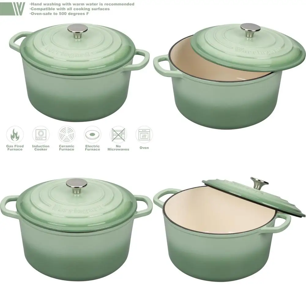 Зеленая 6-квартная круглая эмалированная чугунная голландская духовка с крышкой для выпечки хлеба на ударе
Зеленая 6-квартная круглая эмалированная чугунная голландская духовка с крышкой для выпечки хлеба на ударе