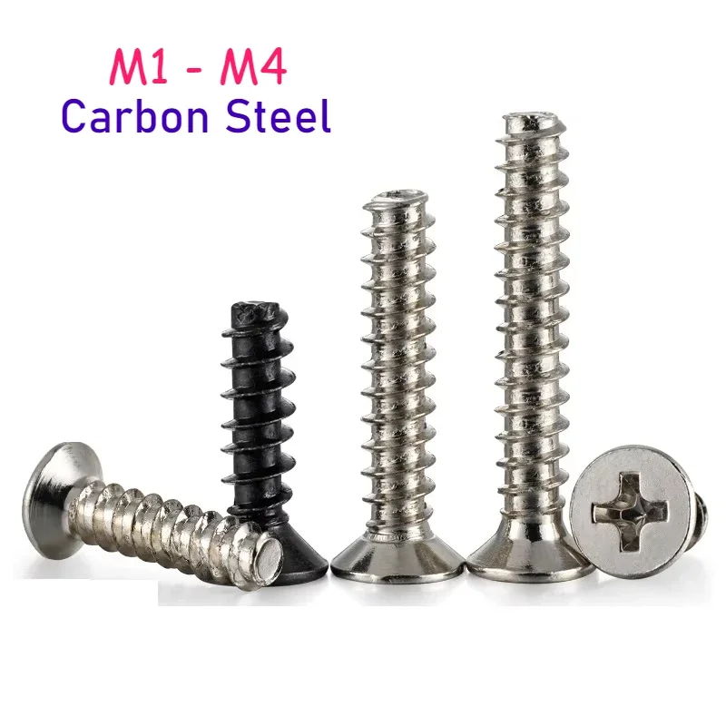 M1 M1.2 M1.4 M1.7 M2 M2.3 M2.6 - M4 Nickel Plated/Black Zinc Carbon Steel Cross Recessed Countersunk Flat Head Tapping Screws
M1 M1.2 M1.4 M1.7 M2 M2.3 M2.6 - M4 Nickel Plated/Black Zinc Carbon Steel Cross Recessed Countersunk Flat Head Tapping Screws