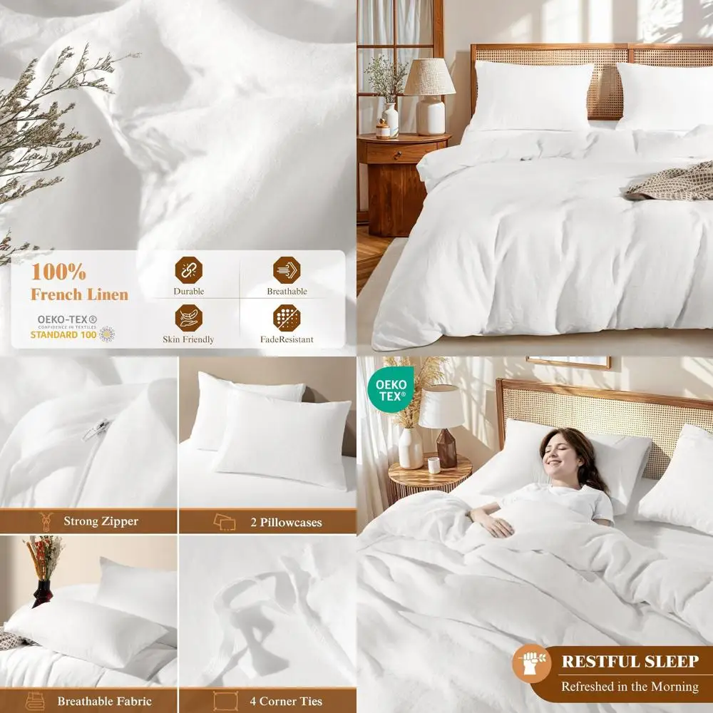 Комплект пододеяльников King Size из натурального льна с 2 наволочками — дышащий, на молнии, белый
Комплект пододеяльников King Size из натурального льна с 2 наволочками — дышащий, на молнии, белый