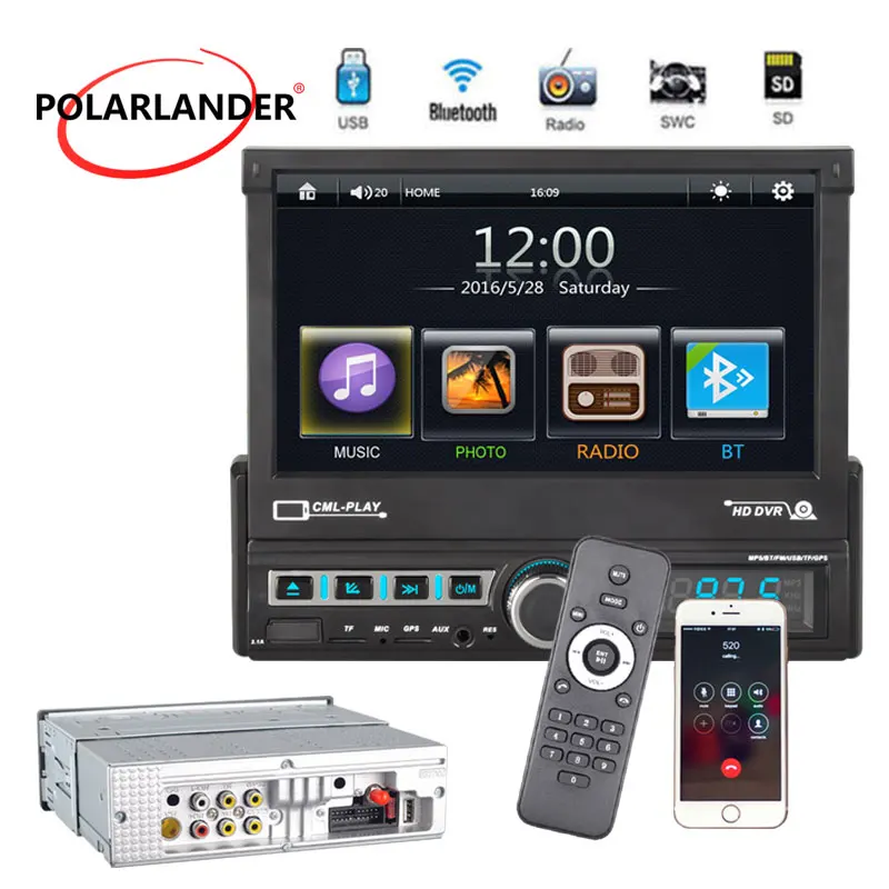 7110GM 7 Inch Car Stereo With Electric Lift Screen GPS Navigation Bluetooth FM USB Rear View