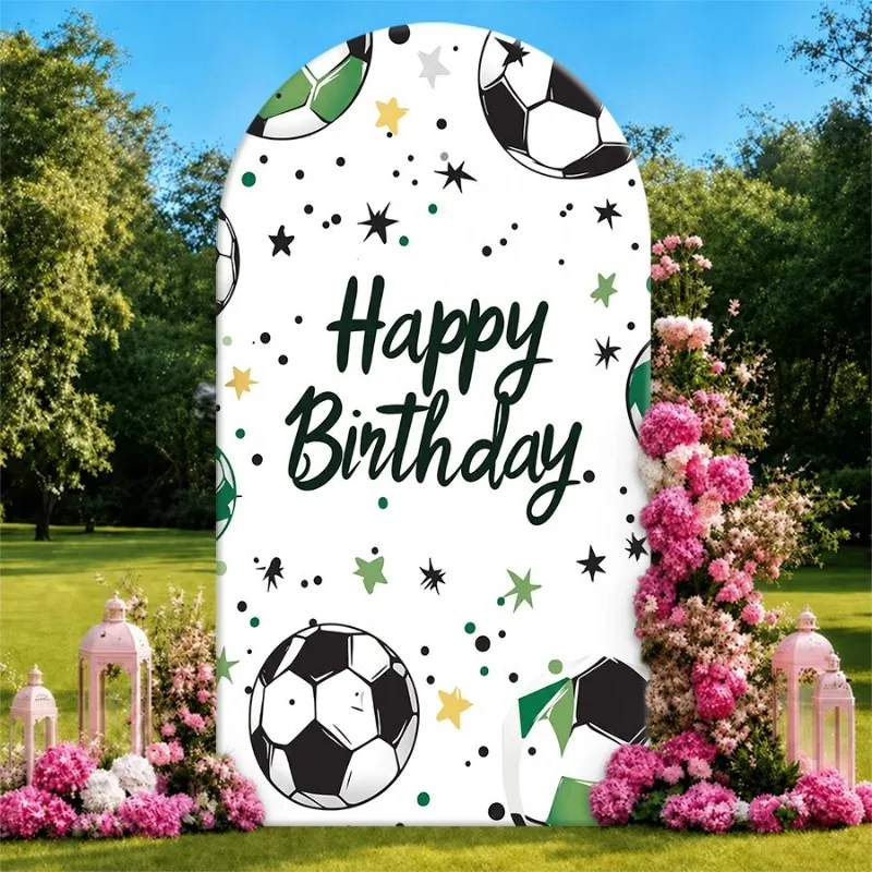 Single Side Arch Backdrop Cover Happy Birthday Soccer Theme Background Banner with Footballs Stars and Green Accents for Outdoor
Single Side Arch Backdrop Cover Happy Birthday Soccer Theme Background Banner with Footballs Stars and Green Accents for Outdoor