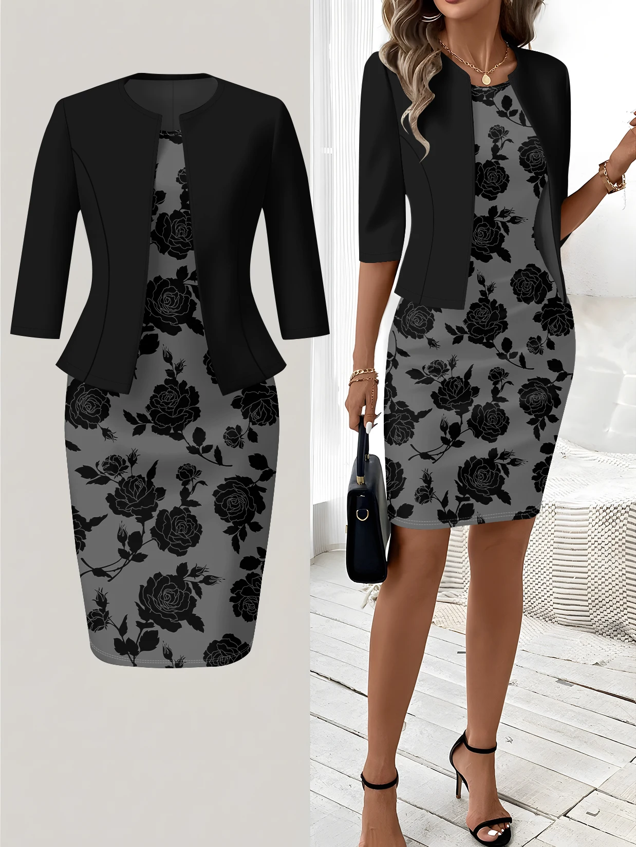 Printed Design Autumn and winter styles Black Rose Floral Print Dress casual style dress suit
Printed Design Autumn and winter styles Black Rose Floral Print Dress casual style dress suit