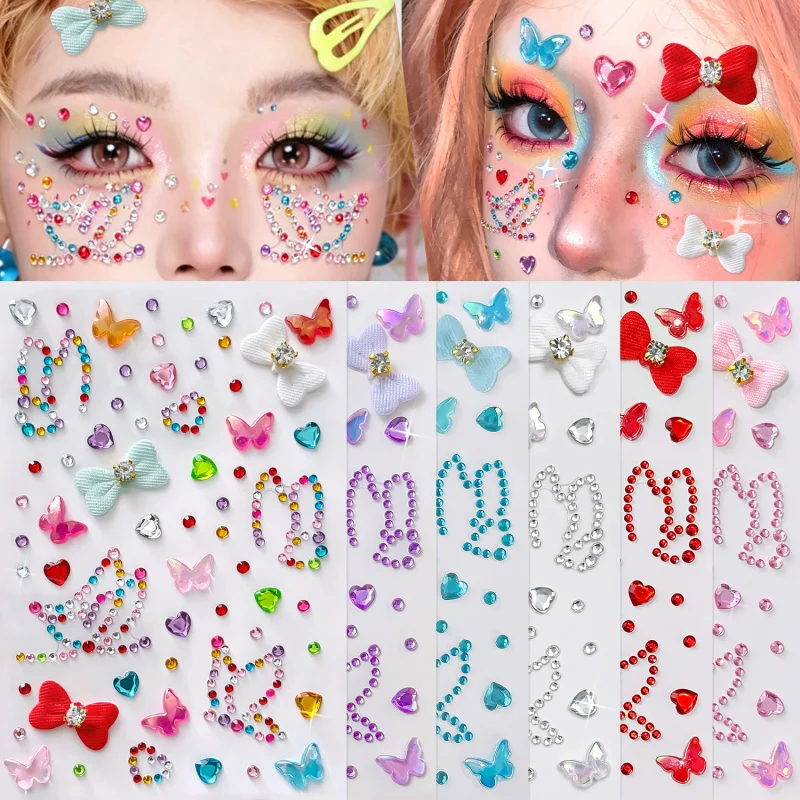 6pcs/Set Colorful Butterfly Face Makeup Diamond Patch Dazzling Bow Gems Festival Tattoo Stickers Women Rhinestone Decoration
6pcs/Set Colorful Butterfly Face Makeup Diamond Patch Dazzling Bow Gems Festival Tattoo Stickers Women Rhinestone Decoration