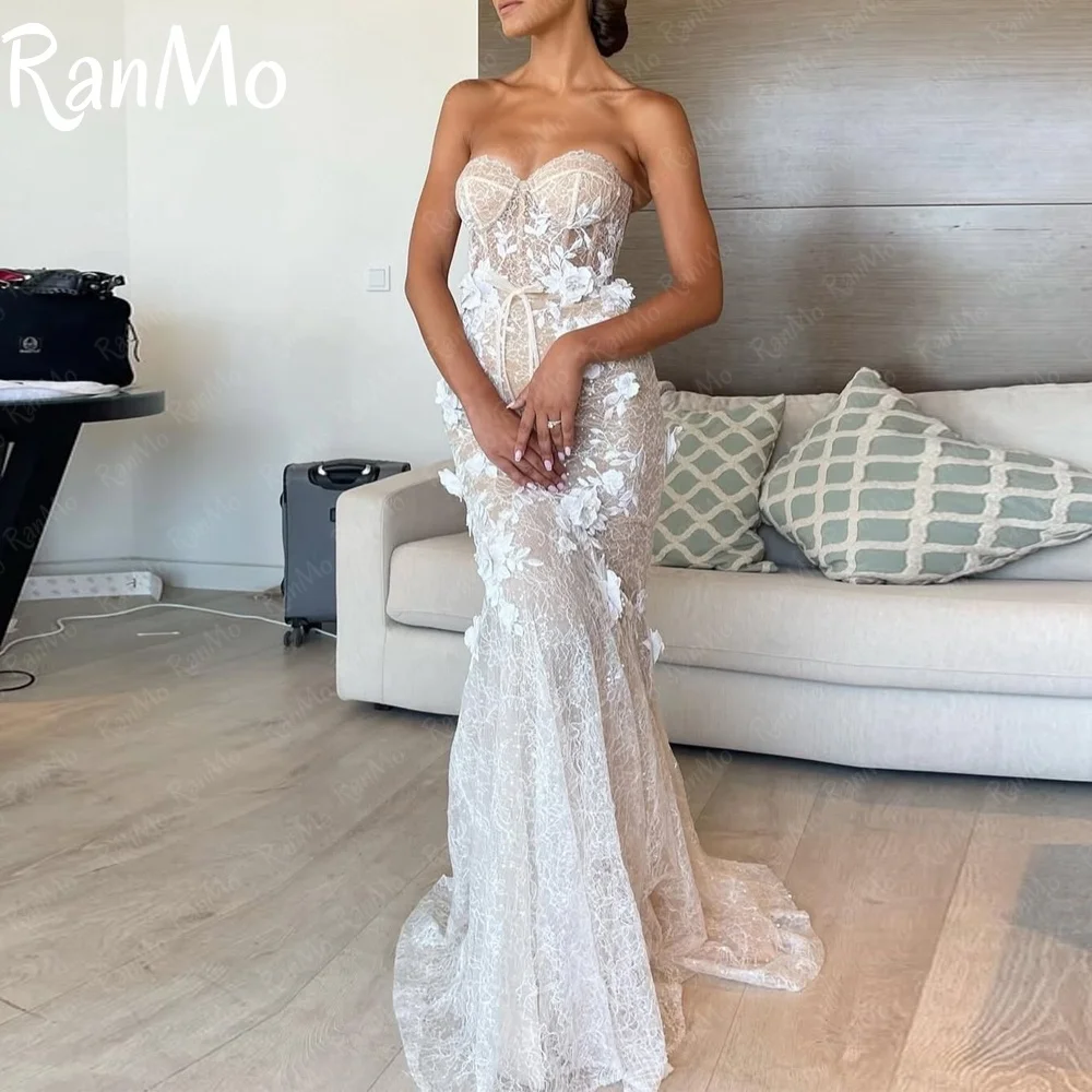 Ranmo Mermaid Wedding Dresses Sexy Lace Appliques 2025 Crystal Beads Bridal Gowns Sweep Train Corset Plus Size vestidos de novia
Ranmo Mermaid Wedding Dresses Sexy Lace Appliques 2025 Crystal Beads Bridal Gowns Sweep Train Corset Plus Size vestidos de novia