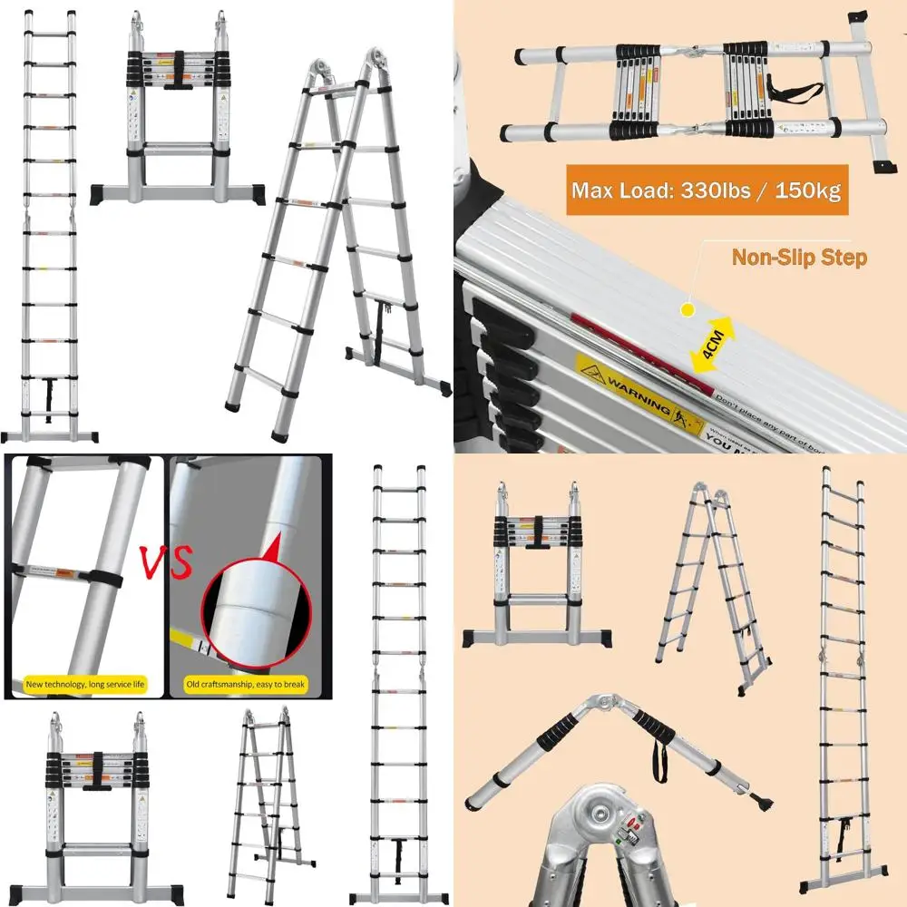 Adjustable Height Folding Ladder 12.5ft, 2-in-1 Telescoping Ladder, 6+6 Steps, Home Use with Stabilizer Bar, 330lbs Capacity, Sa
Adjustable Height Folding Ladder 12.5ft, 2-in-1 Telescoping Ladder, 6+6 Steps, Home Use with Stabilizer Bar, 330lbs Capacity, Sa
