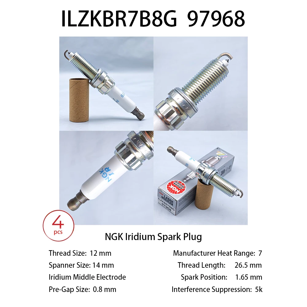 4pcs Original NGK Iridium Spark Plug ILZKBR7B8G 97968 Suitable For Peugeot 3008 408 Citroen C3C4L Sega
4pcs Original NGK Iridium Spark Plug ILZKBR7B8G 97968 Suitable For Peugeot 3008 408 Citroen C3C4L Sega