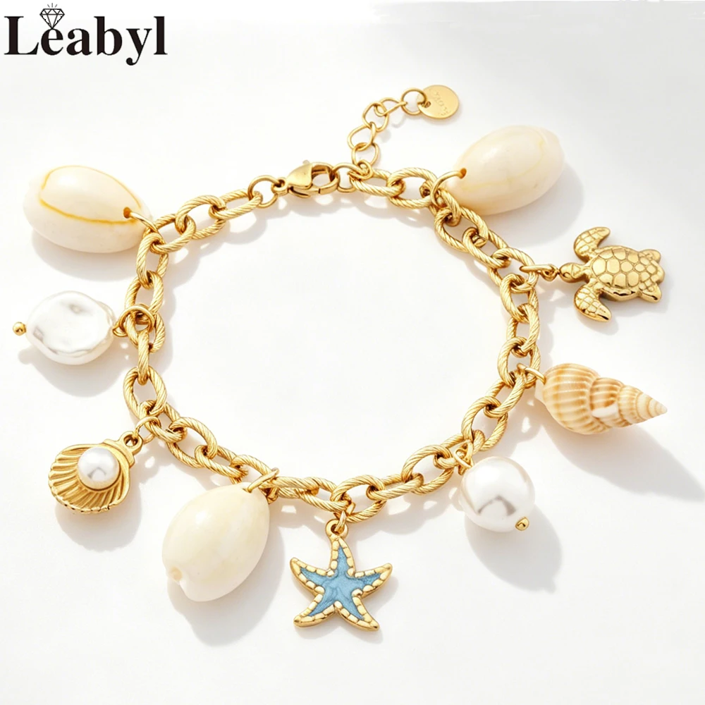 Ocean Style Gold Plated Conch Starfish Turtle Starfish Pendant Charm Bracelet Stainless Steel Adjustable Beach Jewelry Gift
Ocean Style Gold Plated Conch Starfish Turtle Starfish Pendant Charm Bracelet Stainless Steel Adjustable Beach Jewelry Gift