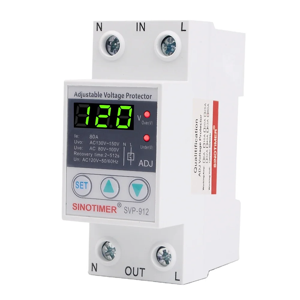 SVP912 120VAC Adjustable SelfRecovery Under Voltage Automatic Reset Protection Switch(63A )
SVP912 120VAC Adjustable SelfRecovery Under Voltage Automatic Reset Protection Switch(63A )