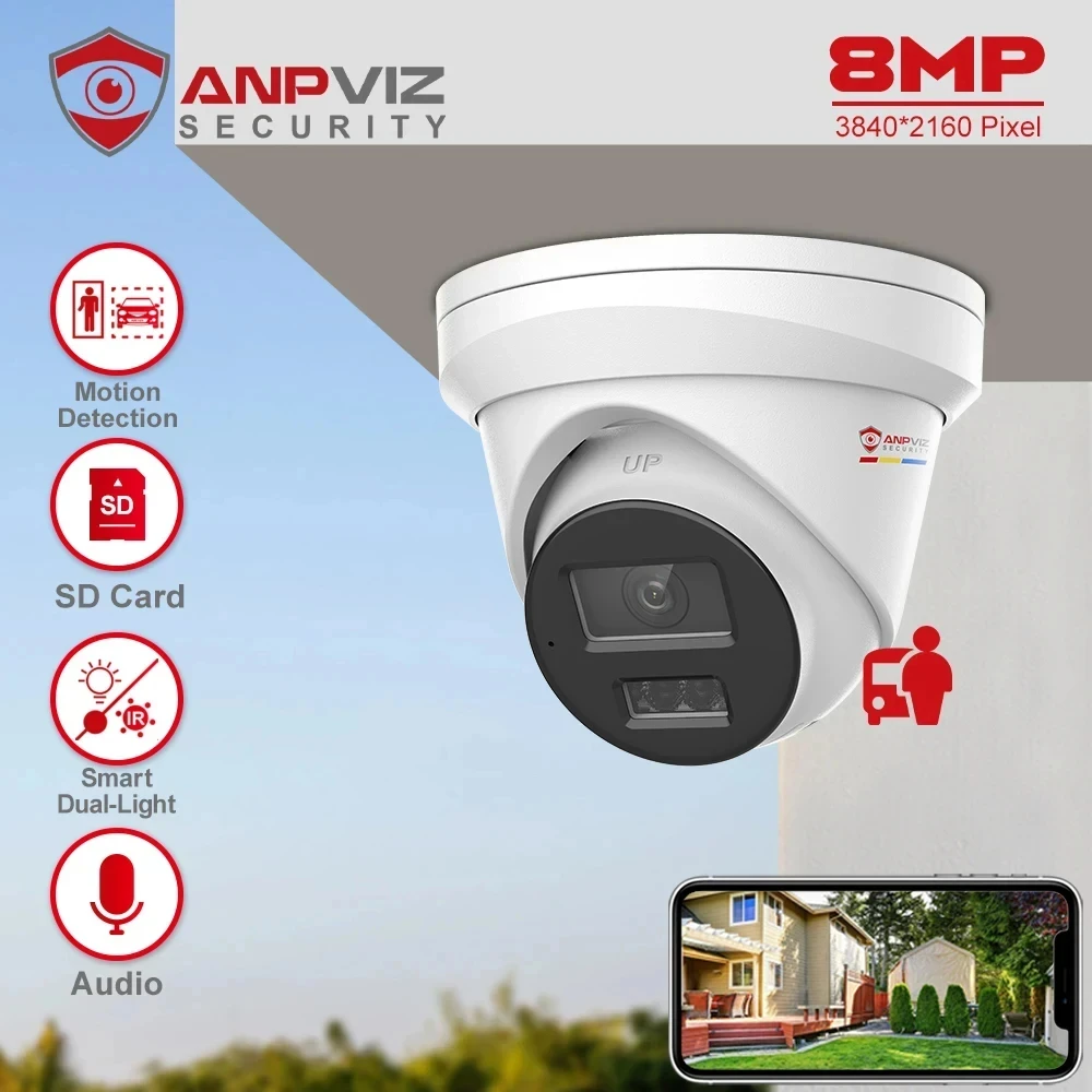 Anpviz 8MP POE IP Turret Camera Outdoor Smart Dual-Light ColorVU CCTV Video Surveillance IP67 SD Card Slot Human/Car Detection
Anpviz 8MP POE IP Turret Camera Outdoor Smart Dual-Light ColorVU CCTV Video Surveillance IP67 SD Card Slot Human/Car Detection