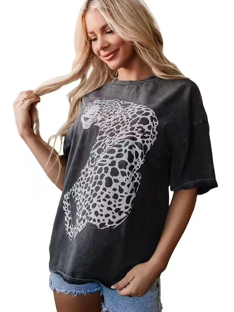 Washed Black Vintage Hip Hop Leopard Print Cotton T-shirt Women Men Casual Short Sleeve Oversized Tshirt Summer Tees Shirt 2025
Washed Black Vintage Hip Hop Leopard Print Cotton T-shirt Women Men Casual Short Sleeve Oversized Tshirt Summer Tees Shirt 2025