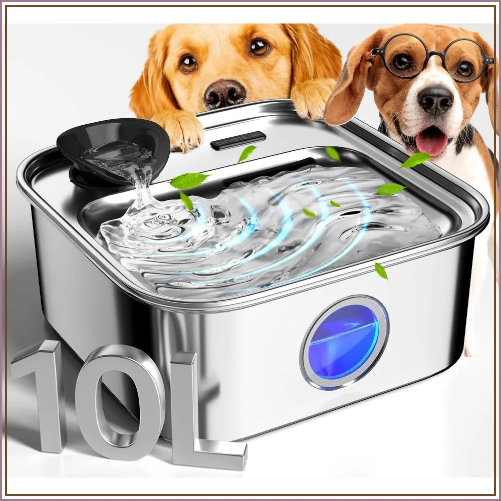 10L/2.6Gal Stainless Steel Dog Water Fountain for Large Dogs, Deeper Bowl, Triple Filtration, Quiet Pump, Auto Shut-Off
10L/2.6Gal Stainless Steel Dog Water Fountain for Large Dogs, Deeper Bowl, Triple Filtration, Quiet Pump, Auto Shut-Off